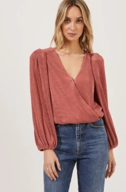 Valdez Long Sleeve Pleated Surplice Top