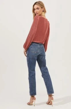 Valdez Long Sleeve Pleated Surplice Top -Astr The Label Shop ACT16791 PINKCLAY 4