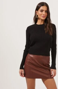 Prescott Ribbed Knit Backless Sweater -Astr The Label Shop ACT16799 BLACK 2