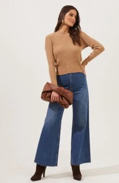 Prescott Ribbed Knit Backless Sweater -Astr The Label Shop ACT16799 CAMEL 1