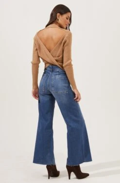 Prescott Ribbed Knit Backless Sweater -Astr The Label Shop ACT16799 CAMEL 4