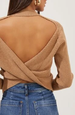 Prescott Ribbed Knit Backless Sweater -Astr The Label Shop ACT16799 CAMEL 6