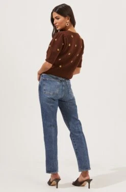 Valeria Flower Embroidered Short Sleeve Cardigan 10 Valeria Flower Embroidered Short Sleeve Cardigan -Astr The Label Shop ACT16805 COCOA 5