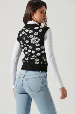 Primrose V Neck Sweater Vest -Astr The Label Shop ACT16821JC BLACKWHITEFLORAL 0858