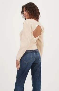 Catalina Volume Shoulder Cutout Sweater -Astr The Label Shop ACT16838 CREAM 6