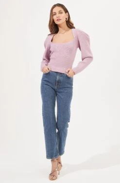 Catalina Volume Shoulder Cutout Sweater -Astr The Label Shop ACT16838 LILAC 1