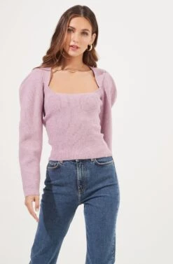 Catalina Volume Shoulder Cutout Sweater -Astr The Label Shop ACT16838 LILAC 2