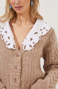 Pemberley Oversized Collar Cable Knit Cardigan 13 Pemberley Oversized Collar Cable Knit Cardigan -Astr The Label Shop ACT16849 TAUPE 3