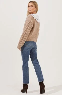 Pemberley Oversized Collar Cable Knit Cardigan 11 Pemberley Oversized Collar Cable Knit Cardigan -Astr The Label Shop ACT16849 TAUPE 4