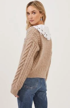 Pemberley Oversized Collar Cable Knit Cardigan 12 Pemberley Oversized Collar Cable Knit Cardigan -Astr The Label Shop ACT16849 TAUPE 5