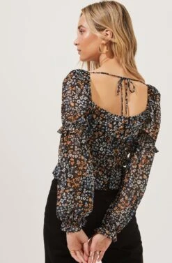 Fairfield Long Sleeve Square Neck Floral Top 7 Fairfield Long Sleeve Square Neck Floral Top -Astr The Label Shop ACT16850B BLACKMULTIDITSY 3