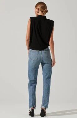 Roxette Turtleneck Shoulder Pad Top -Astr The Label Shop ACT16854 BLACK 4