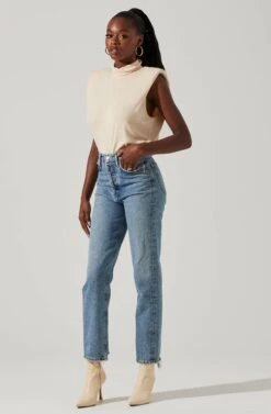 Roxette Turtleneck Shoulder Pad Top -Astr The Label Shop ACT16854 CREAM 1