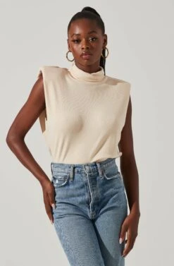 Roxette Turtleneck Shoulder Pad Top -Astr The Label Shop ACT16854 CREAM 2