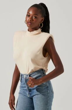 Roxette Turtleneck Shoulder Pad Top -Astr The Label Shop ACT16854 CREAM 3