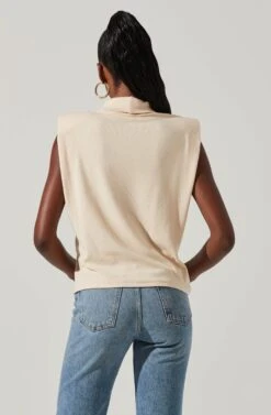 Roxette Turtleneck Shoulder Pad Top -Astr The Label Shop ACT16854 CREAM 4