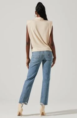 Roxette Turtleneck Shoulder Pad Top -Astr The Label Shop ACT16854 CREAM 5
