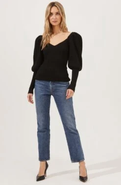 Esma Puff Sleeve Sweater 23 Esma Puff Sleeve Sweater -Astr The Label Shop ACT16860 BLACK 1