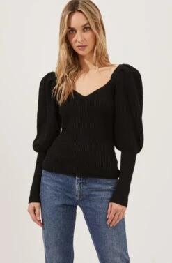 Esma Puff Sleeve Sweater 24 Esma Puff Sleeve Sweater -Astr The Label Shop ACT16860 BLACK 2