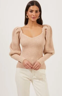 Esma Puff Sleeve Sweater 30 Esma Puff Sleeve Sweater -Astr The Label Shop ACT16860 CAFELATTE 2