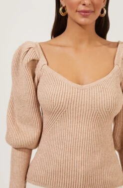 Esma Puff Sleeve Sweater 29 Esma Puff Sleeve Sweater -Astr The Label Shop ACT16860 CAFELATTE 3