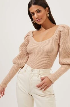 Esma Puff Sleeve Sweater 26 Esma Puff Sleeve Sweater -Astr The Label Shop ACT16860 CAFELATTE 6