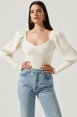 Esma Puff Sleeve Sweater 36 Esma Puff Sleeve Sweater -Astr The Label Shop ACT16860 OFFWHITE 2