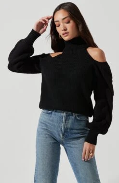 Rhoswen Cold Shoulder Cutout Turtleneck Sweater