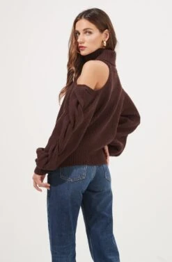 Rhoswen Cold Shoulder Cutout Turtleneck Sweater -Astr The Label Shop ACT16873 CHOCOLATE 6