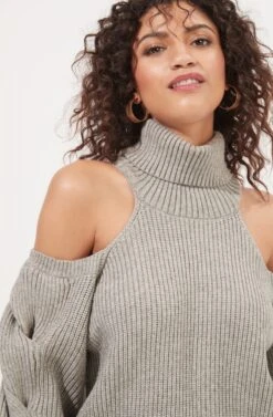 Rhoswen Cold Shoulder Cutout Turtleneck Sweater -Astr The Label Shop ACT16873 HEATHERGREY 3