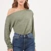 Lorella Ribbed Knit Off Shoulder Bodysuit 1 Lorella Ribbed Knit Off Shoulder Bodysuit -Astr The Label Shop ACT16877B SAGE 2