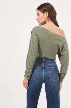 Lorella Ribbed Knit Off Shoulder Bodysuit -Astr The Label Shop ACT16877B SAGE 6