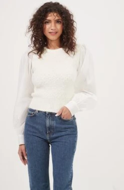 Bijoux Fuzzy Knit Puff Sleeve Sweater -Astr The Label Shop ACT16890 OFFWHITE 2