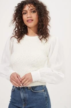 Bijoux Fuzzy Knit Puff Sleeve Sweater