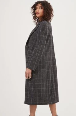 Audrey Plaid Shoulder Pad Longline Coat 10 Audrey Plaid Shoulder Pad Longline Coat -Astr The Label Shop ACT16902 CHARCOALPLAID 4