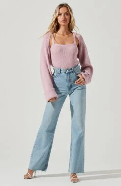 Yara Cami And Shrug Sweater Set -Astr The Label Shop ACT16924B PINK 1