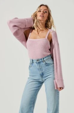 Yara Cami And Shrug Sweater Set -Astr The Label Shop ACT16924B PINK 2