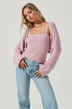 Yara Cami And Shrug Sweater Set -Astr The Label Shop ACT16924B PINK 6