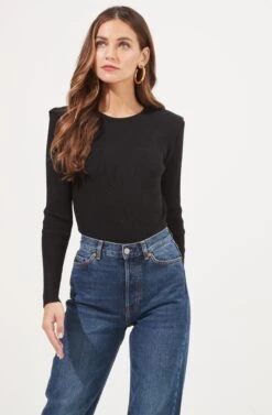 Felice Open Back Padded Shoulder Long Sleeve Sweater Bodysuit -Astr The Label Shop ACT16925 BLACK 2