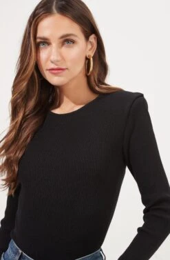 Felice Open Back Padded Shoulder Long Sleeve Sweater Bodysuit -Astr The Label Shop ACT16925 BLACK 3