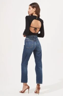 Felice Open Back Padded Shoulder Long Sleeve Sweater Bodysuit -Astr The Label Shop ACT16925 BLACK 4