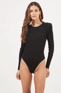 Felice Open Back Padded Shoulder Long Sleeve Sweater Bodysuit -Astr The Label Shop ACT16925 BLACK 7