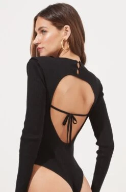 Felice Open Back Padded Shoulder Long Sleeve Sweater Bodysuit -Astr The Label Shop ACT16925 BLACK 8