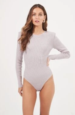 Felice Open Back Padded Shoulder Long Sleeve Sweater Bodysuit -Astr The Label Shop ACT16925 LAVENDER 7