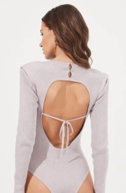 Felice Open Back Padded Shoulder Long Sleeve Sweater Bodysuit -Astr The Label Shop ACT16925 LAVENDER 8