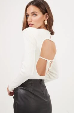 Felice Open Back Padded Shoulder Long Sleeve Sweater Bodysuit -Astr The Label Shop ACT16925 OFFWHITE 5