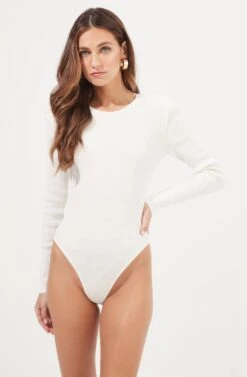 Felice Open Back Padded Shoulder Long Sleeve Sweater Bodysuit -Astr The Label Shop ACT16925 OFFWHITE 6