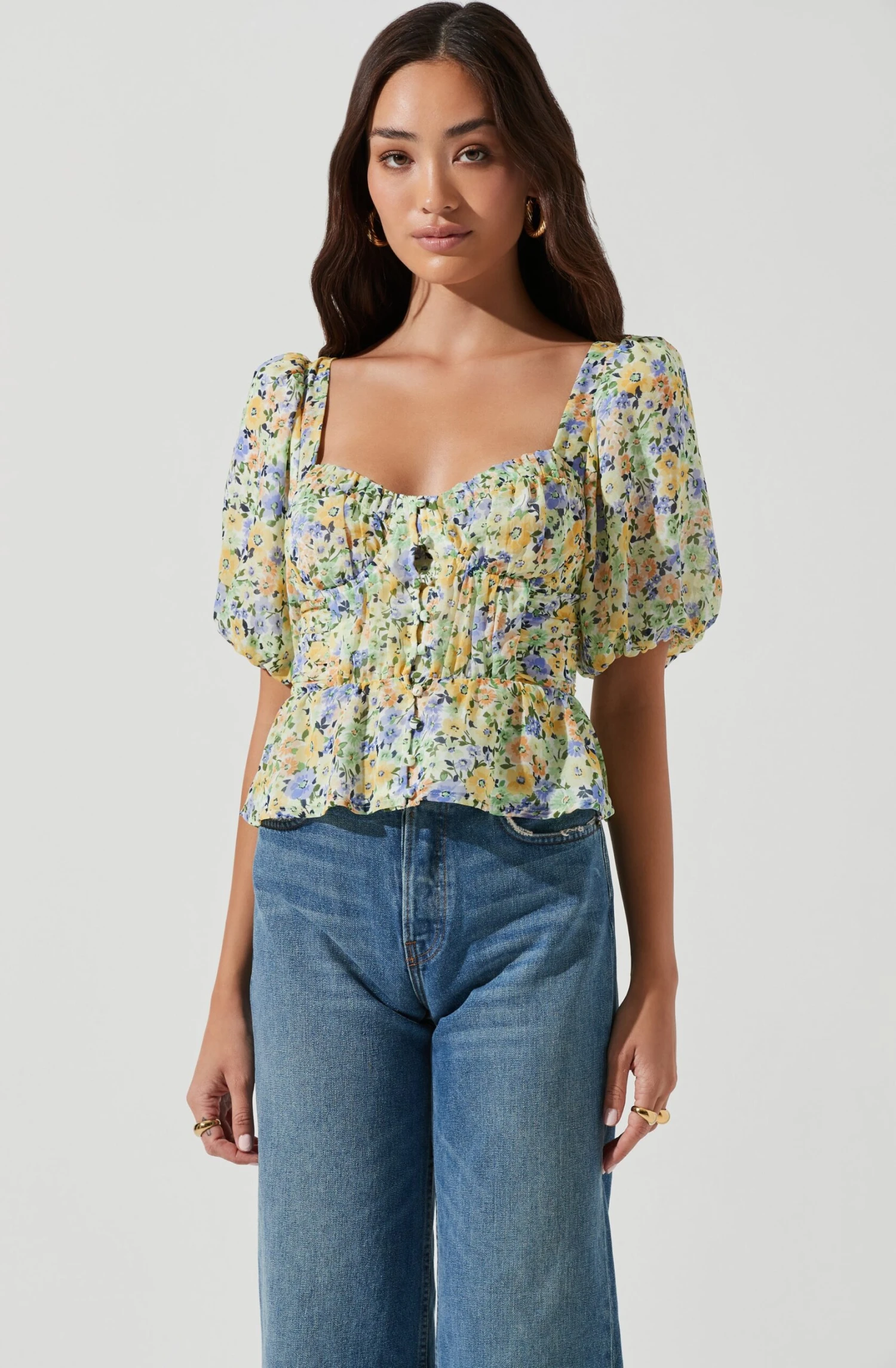 Clairemont Floral Puff Sleeve Peplum Top 5 Clairemont Floral Puff Sleeve Peplum Top - Image 3