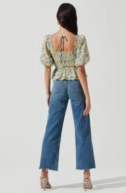Clairemont Floral Puff Sleeve Peplum Top 12 Clairemont Floral Puff Sleeve Peplum Top -Astr The Label Shop ACT16963D YELLOWGREENFLORAL 5