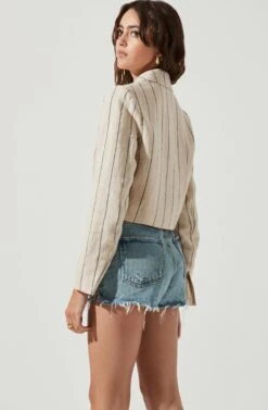 Rozette Cropped Pinstripe Jacket -Astr The Label Shop ACT16992 TAN BLACK 4